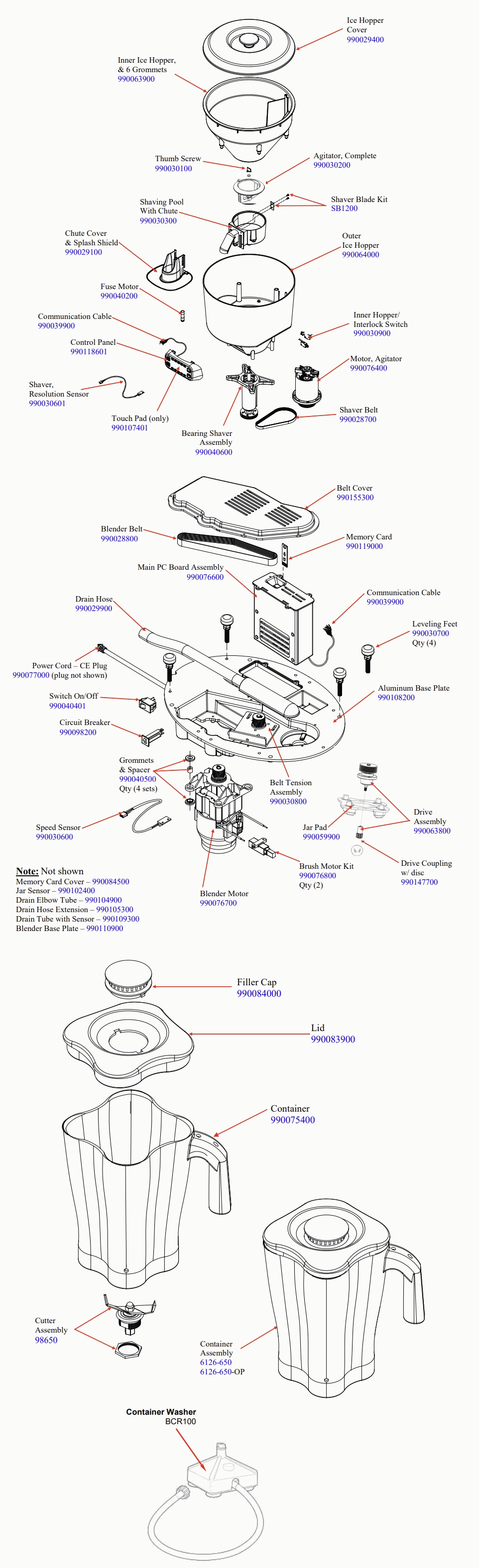Diagram Diagram and Parts List for HBS1200-CE-M  Hamilton Beach Blender